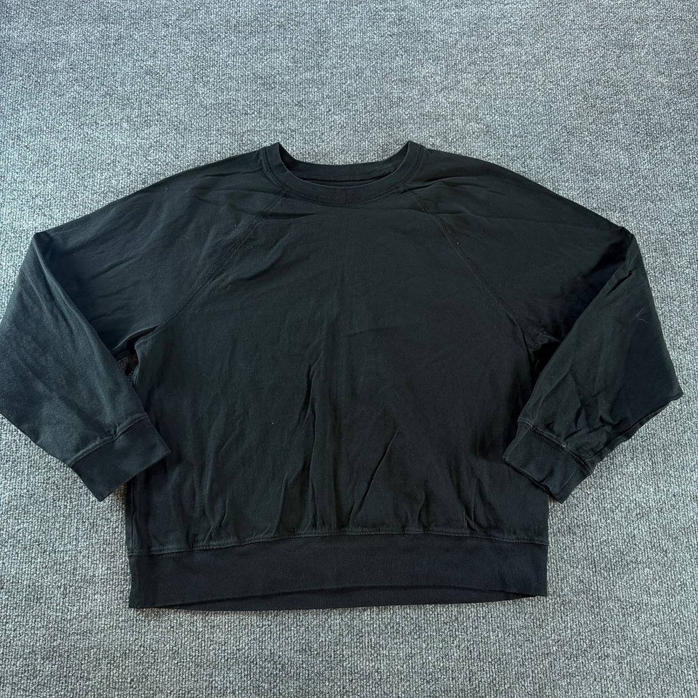 Everlane Womens Black Raglan Sleeve Crew Neck Sweatshirt Large Minimalist Solid
